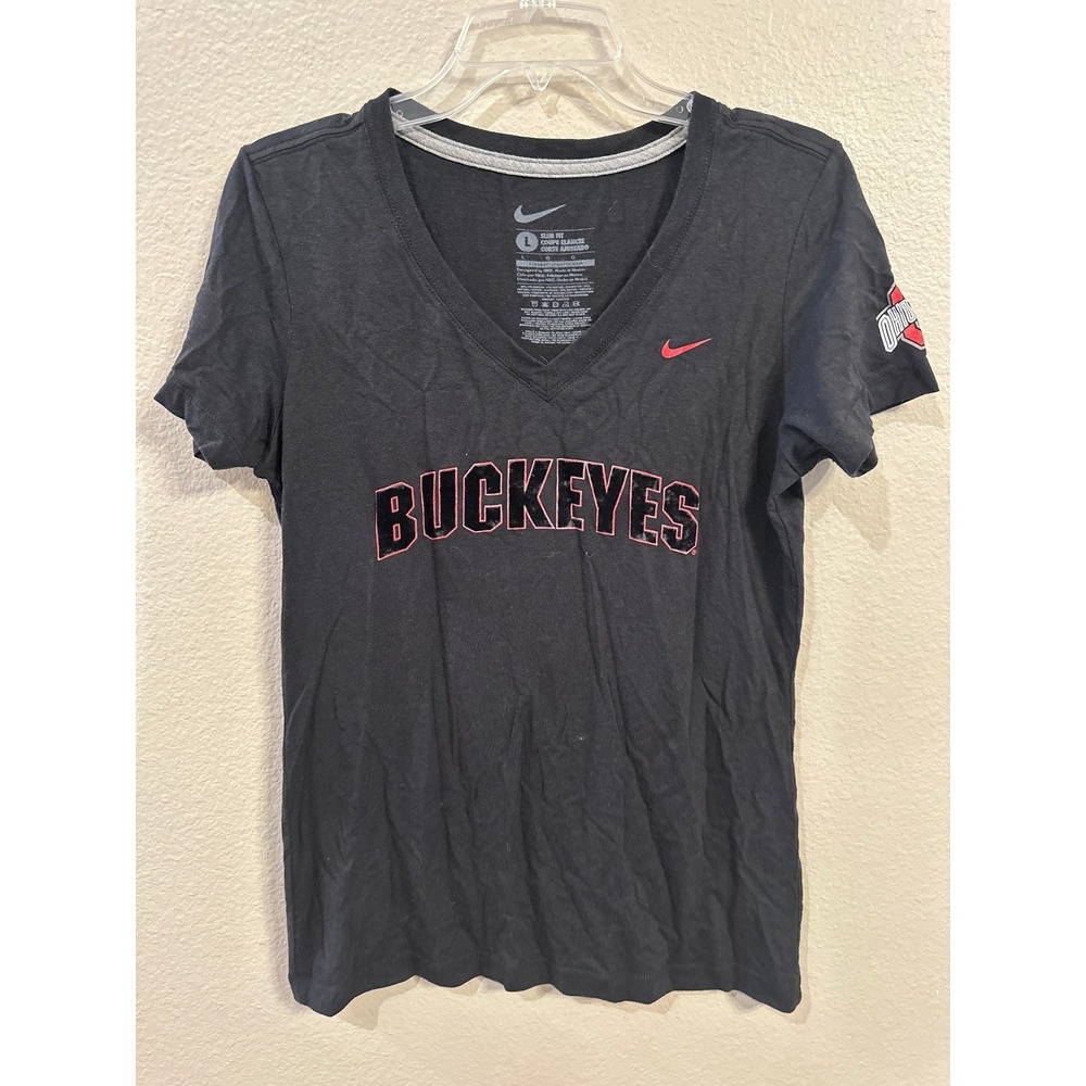 Nike Ohio State Buckeyes T Shirt Womens Large L Black V Neck Short Sleeve